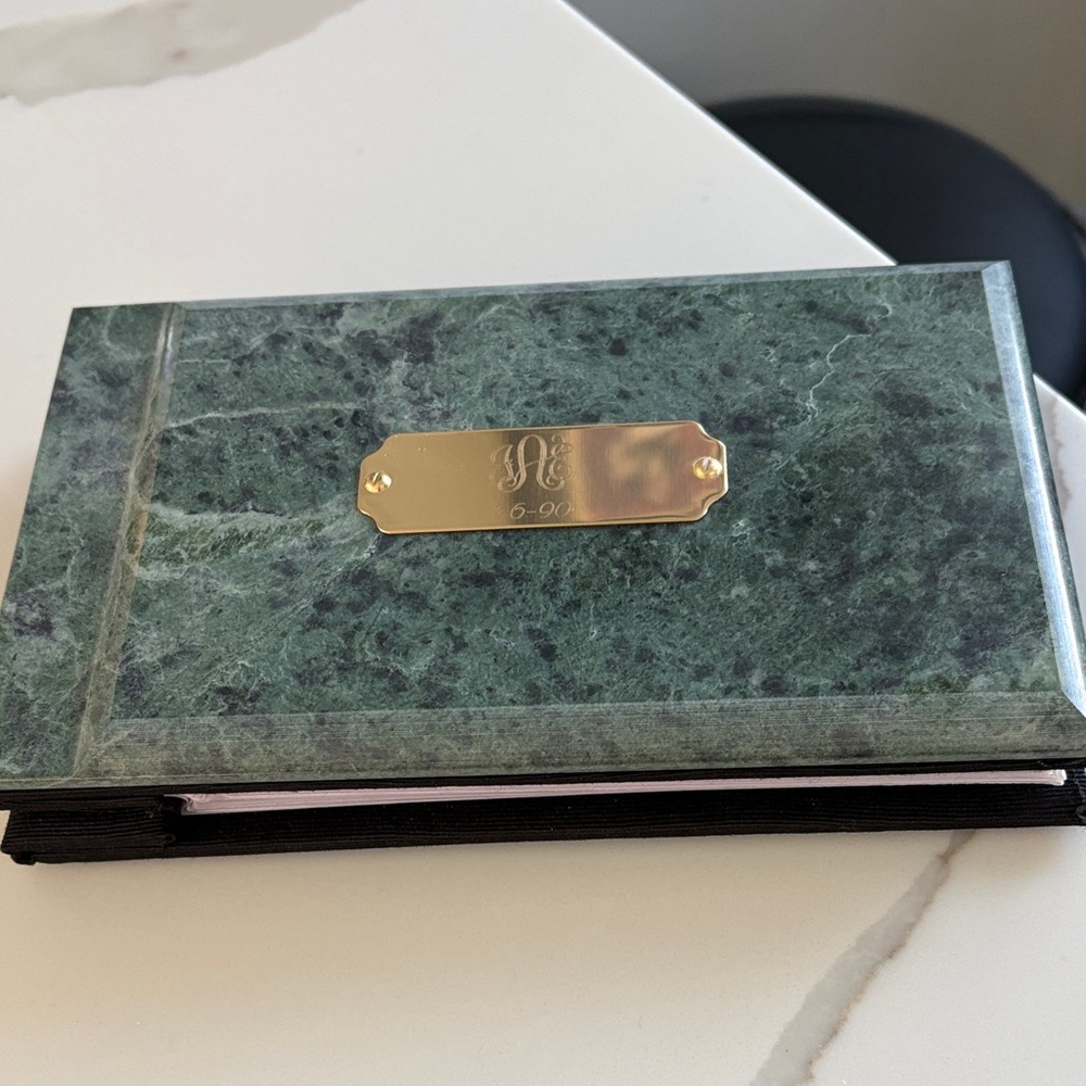 Green Marble Photo Album with Gold Plate